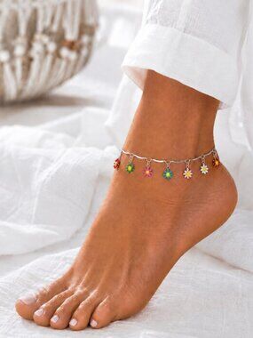 Colourful Daisy Anklet Stainless Steel